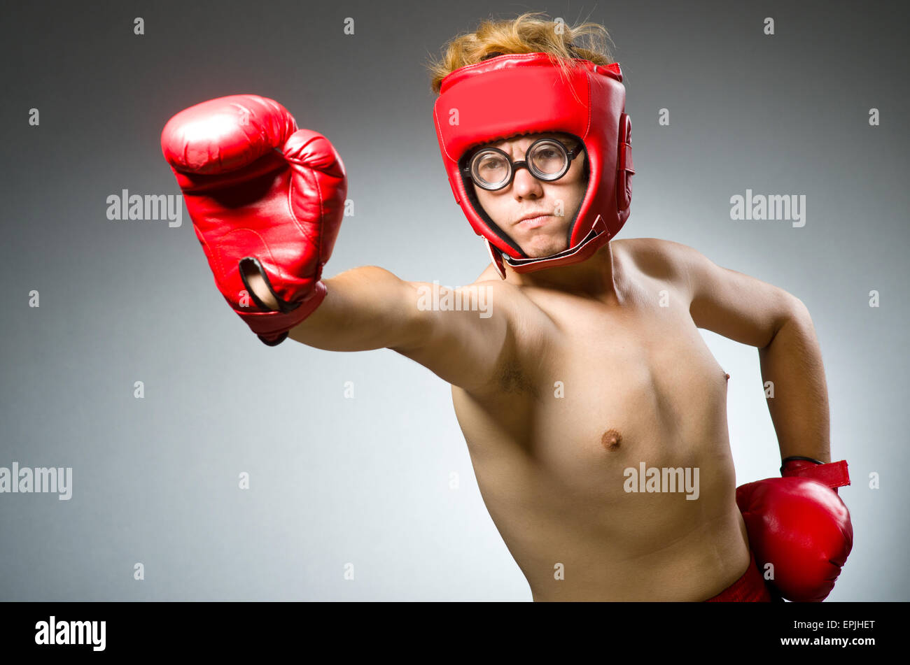 Funny nerd boxer in sport concept Stock Photo