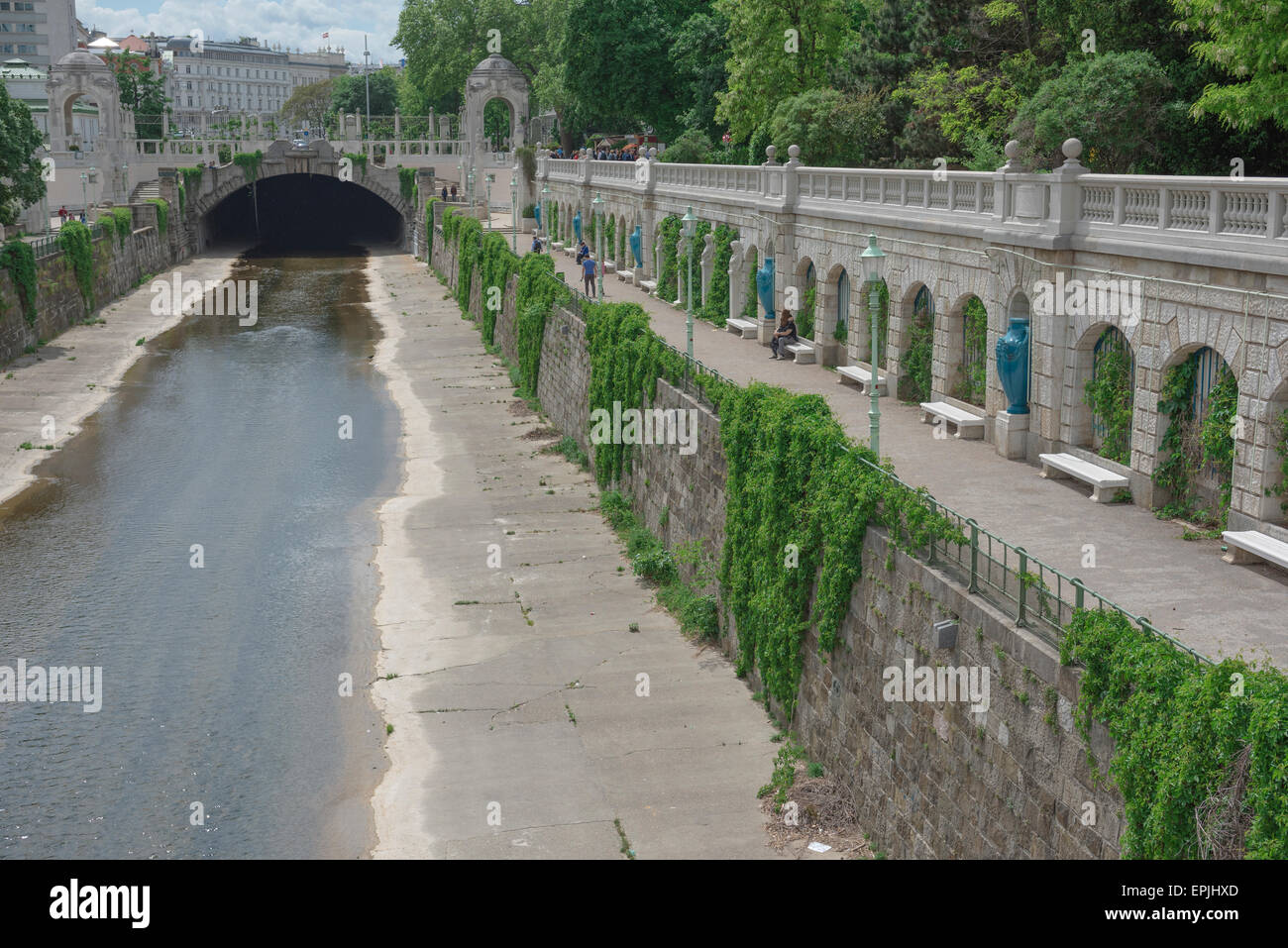 Vienna river canal, view of the Wien River running through the middle of the Stadtpark, one of Vienna's popular city centre parks, Austria. Stock Photo