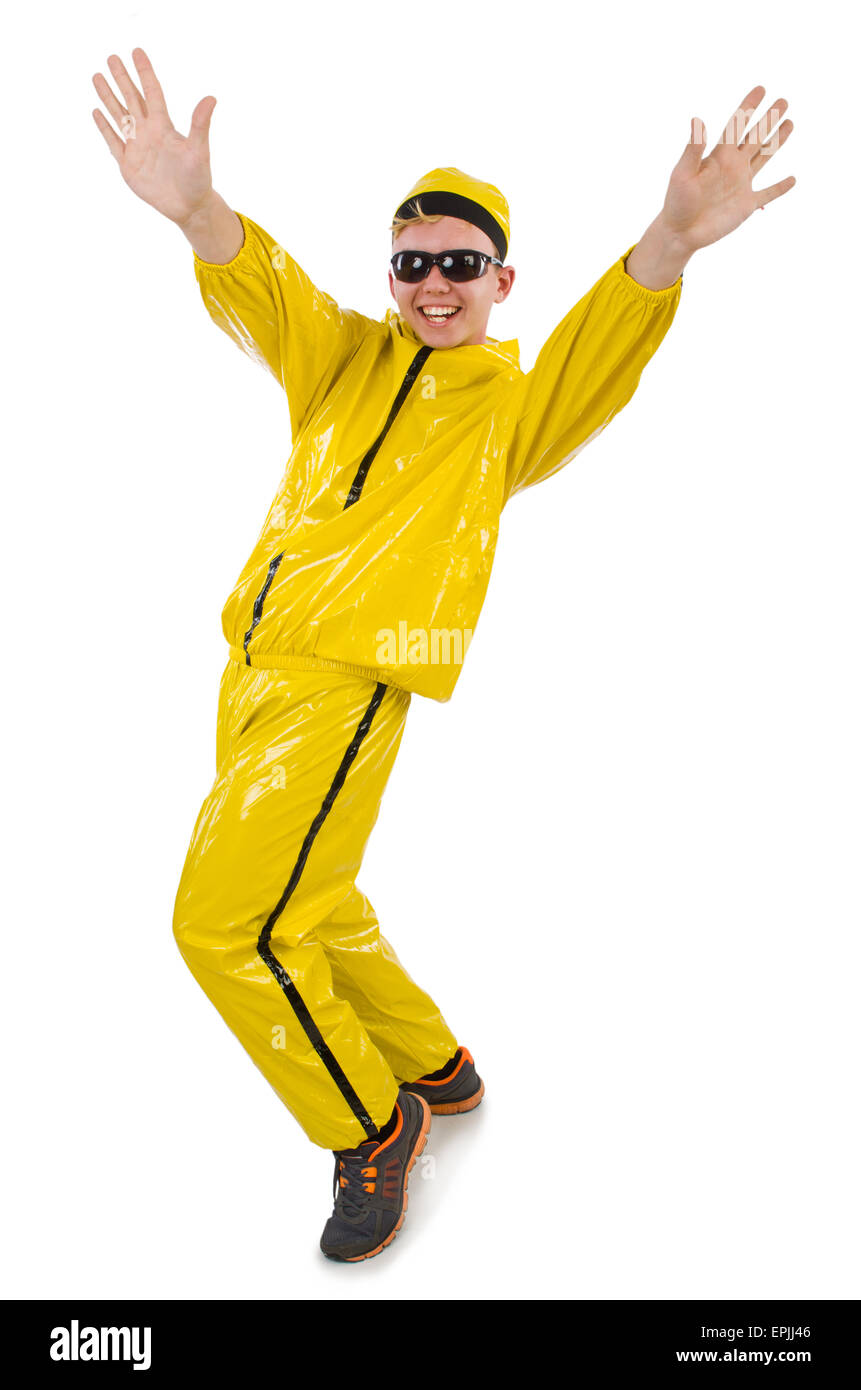 Man in yellow suit isolated on white Stock Photo