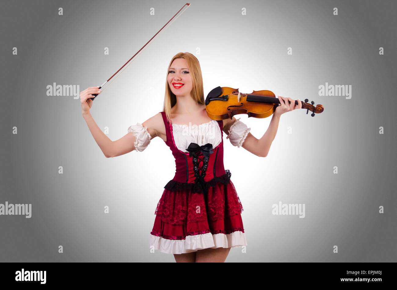 Girl playing violin on white Stock Photo - Alamy