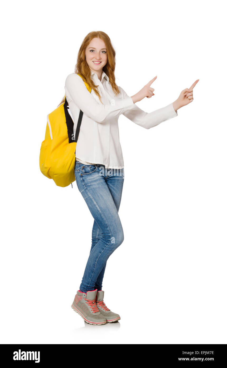 Young student with backpack isolated on white Stock Photo - Alamy