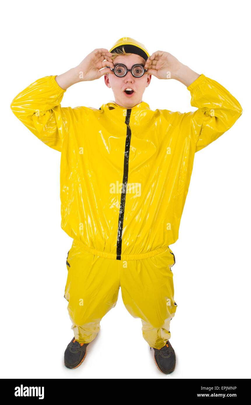 Man in yellow suit isolated on white Stock Photo Alamy