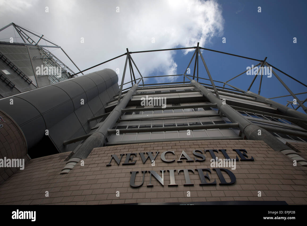 The club name on the exterior of the Milburn Stand of the stadium