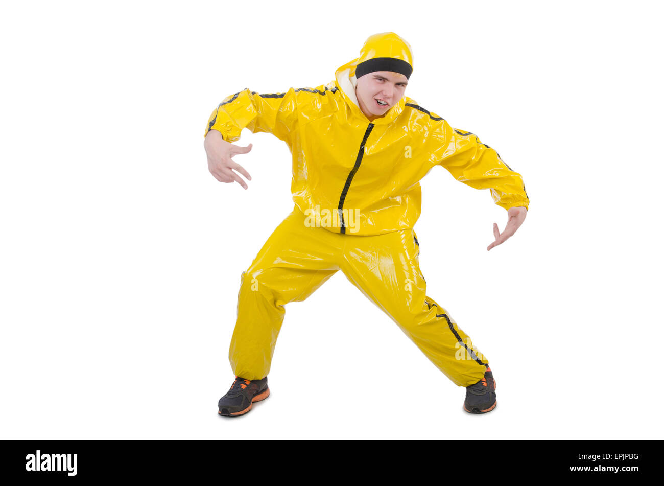 Man in yellow suit isolated on white Stock Photo Alamy