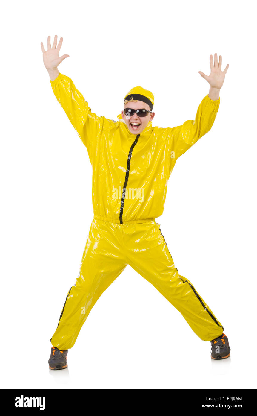 Man in yellow suit isolated on white Stock Photo Alamy
