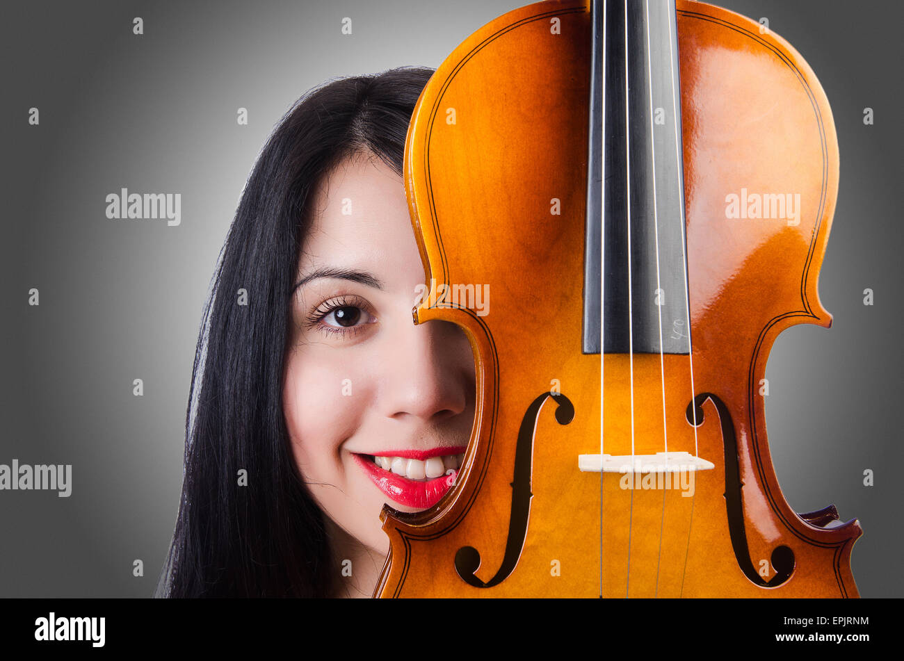 Young girl with violin on white Stock Photo - Alamy