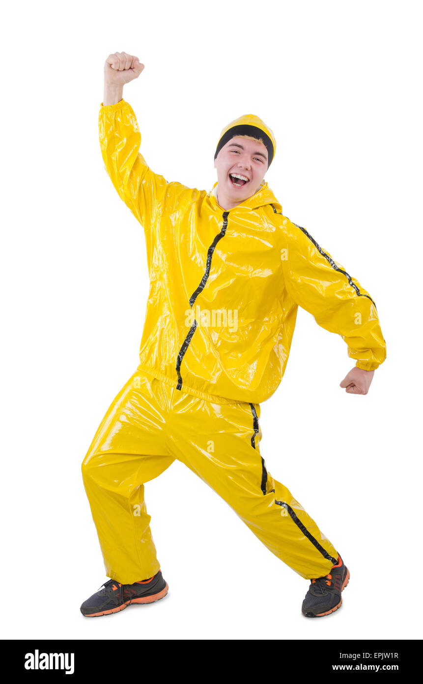 Man in yellow suit isolated on white Stock Photo Alamy