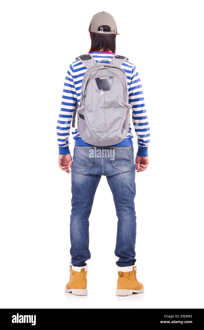 Student with backpack isolated on the white Stock Photo - Alamy
