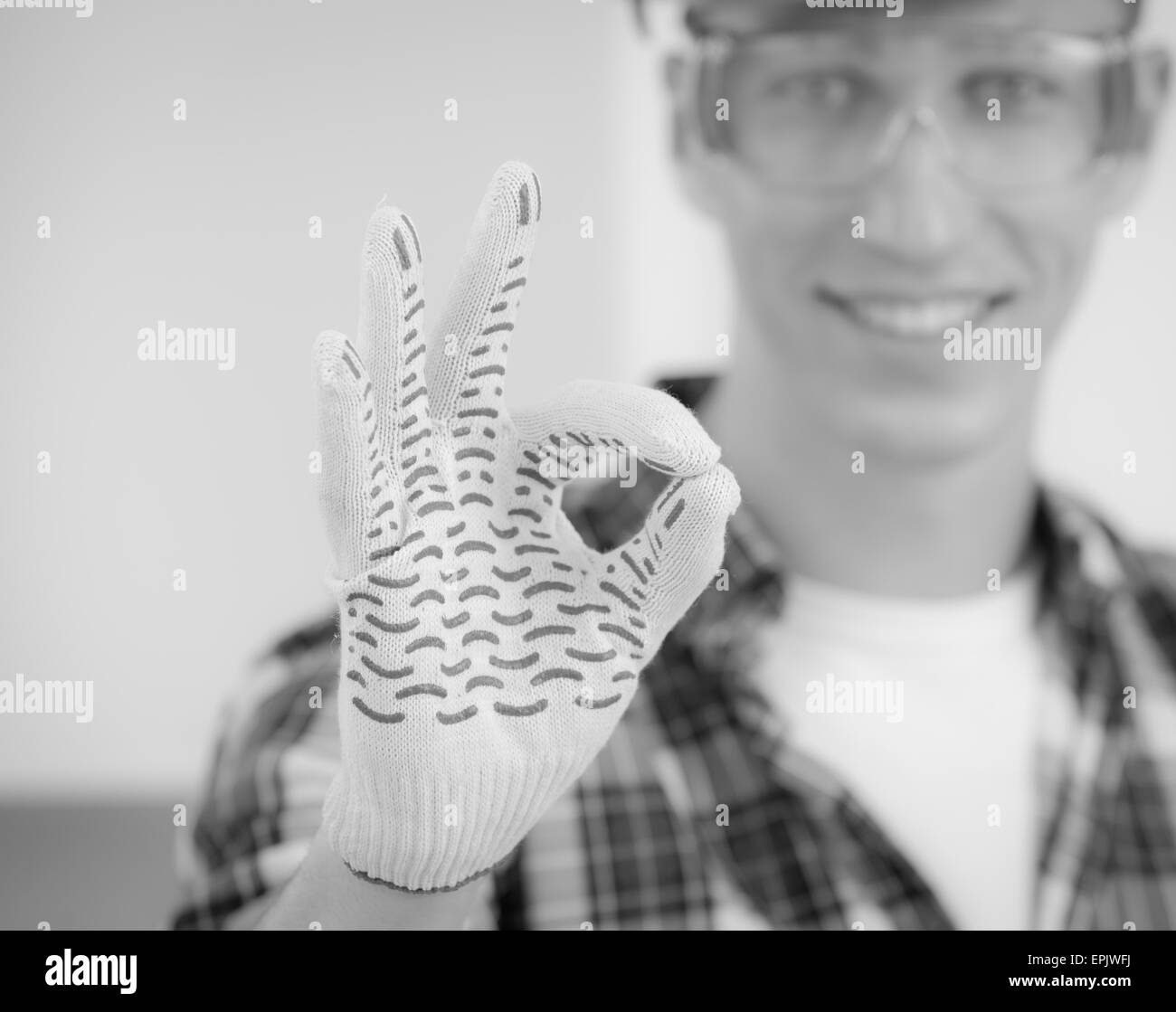 Builder Shows His Hand That All Is Well Stock Photo Alamy