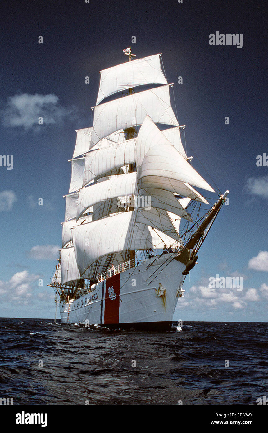 US Coast Guard tall sailing ship Barque Eagle under full sail February 21, 2011 in San Juan, Puerto Rico. Stock Photo