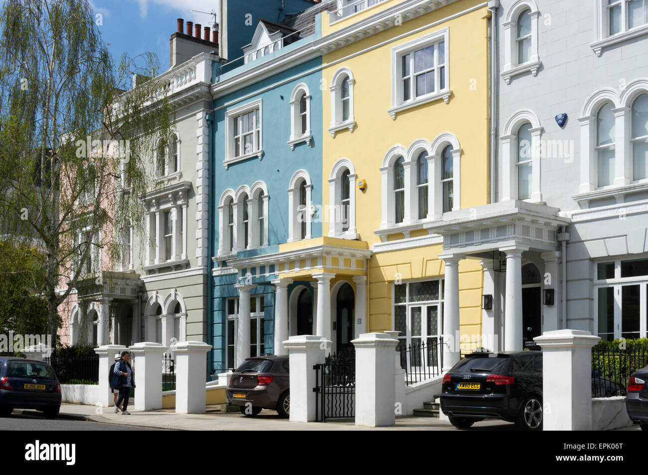 Colourful houses in Elgin Crescent on the Ladbroke Estate, Notting Hill