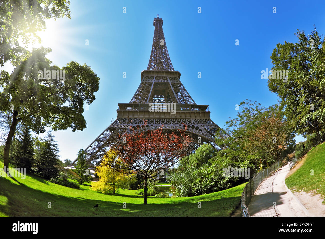 The Eiffel Tower lit hot summer sun Stock Photo