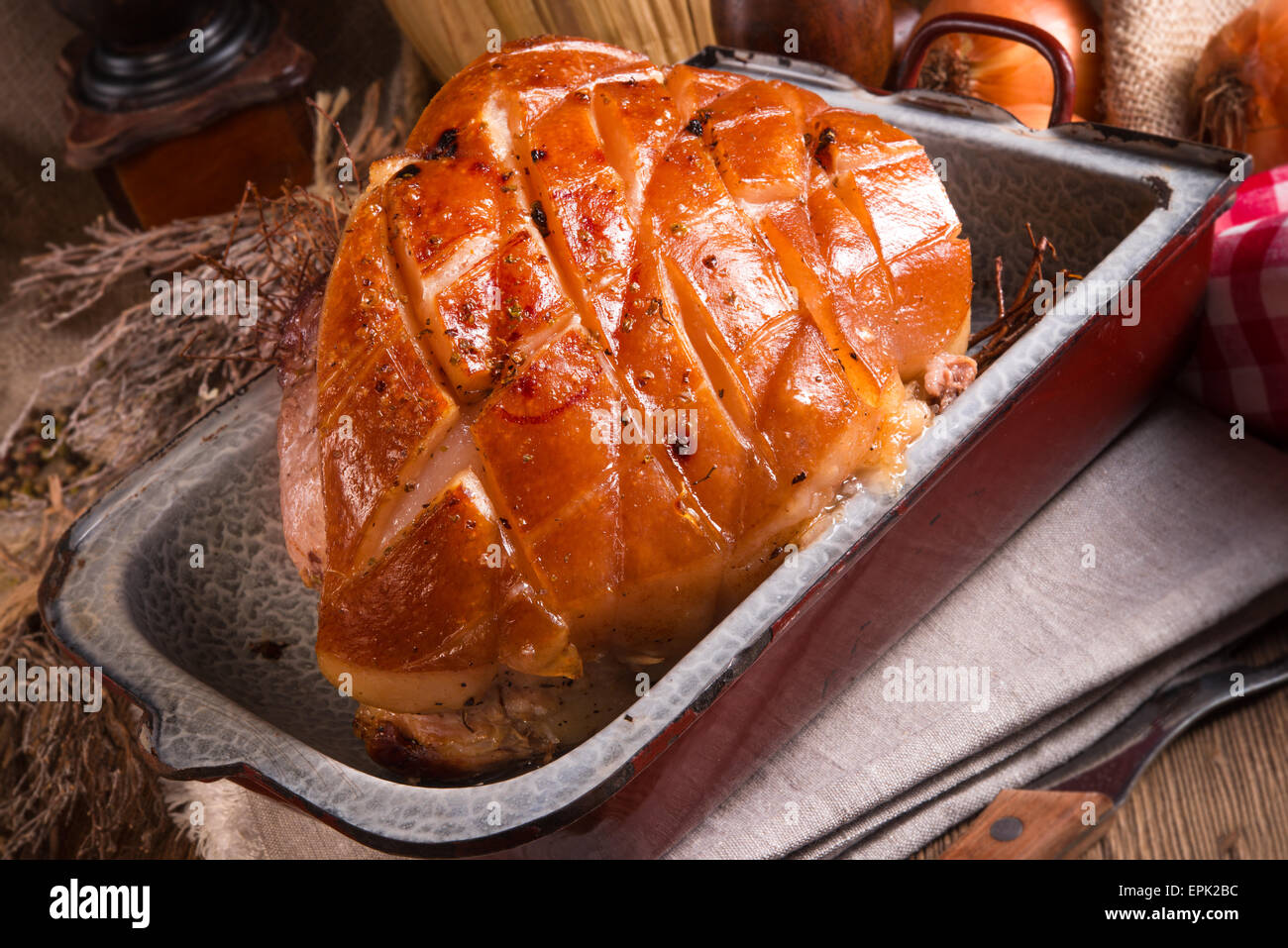 pork roast with crackling Stock Photo Alamy