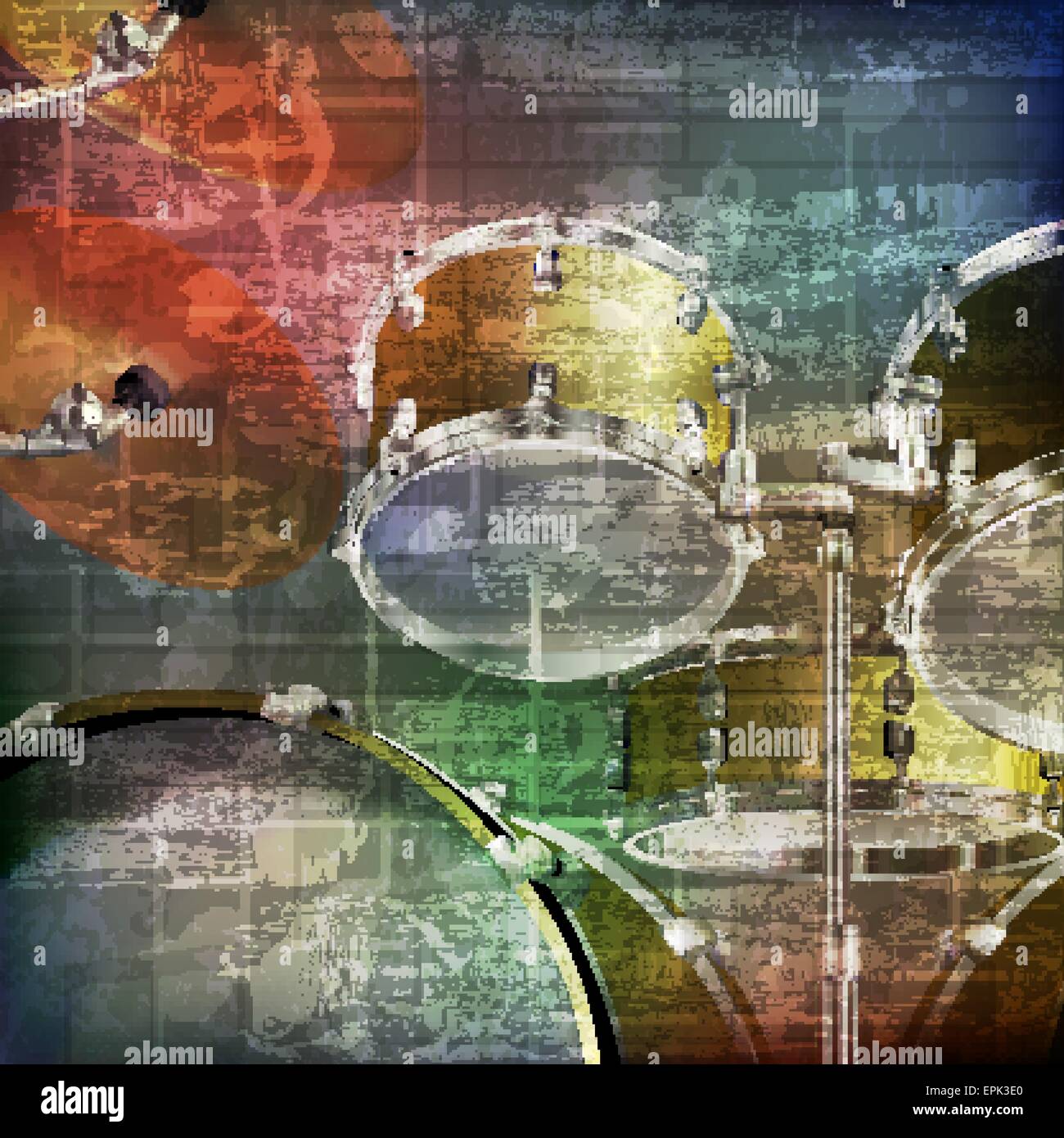 abstract green grunge vintage sound background with drum kit Stock ...