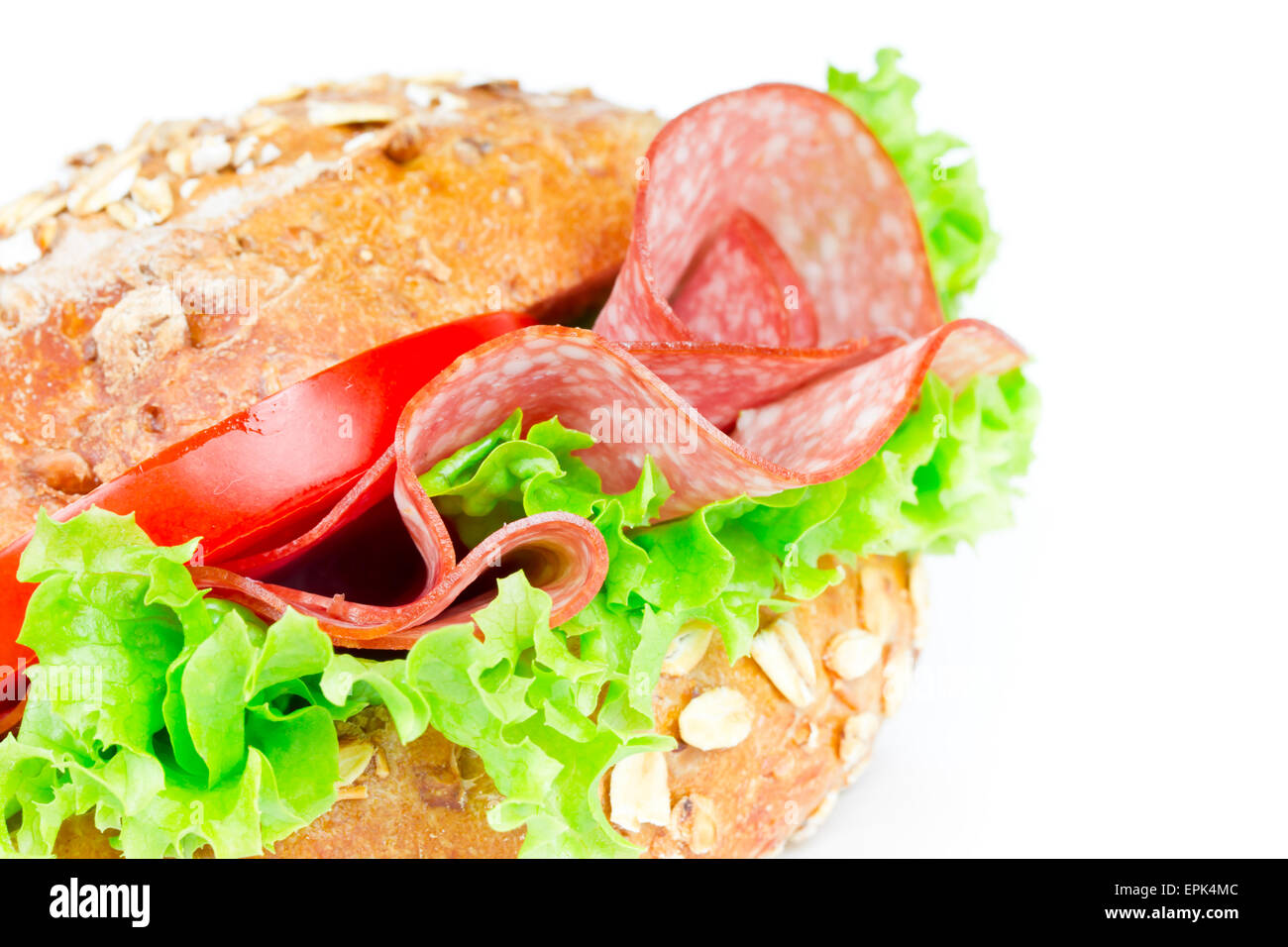 bun with salami Stock Photo