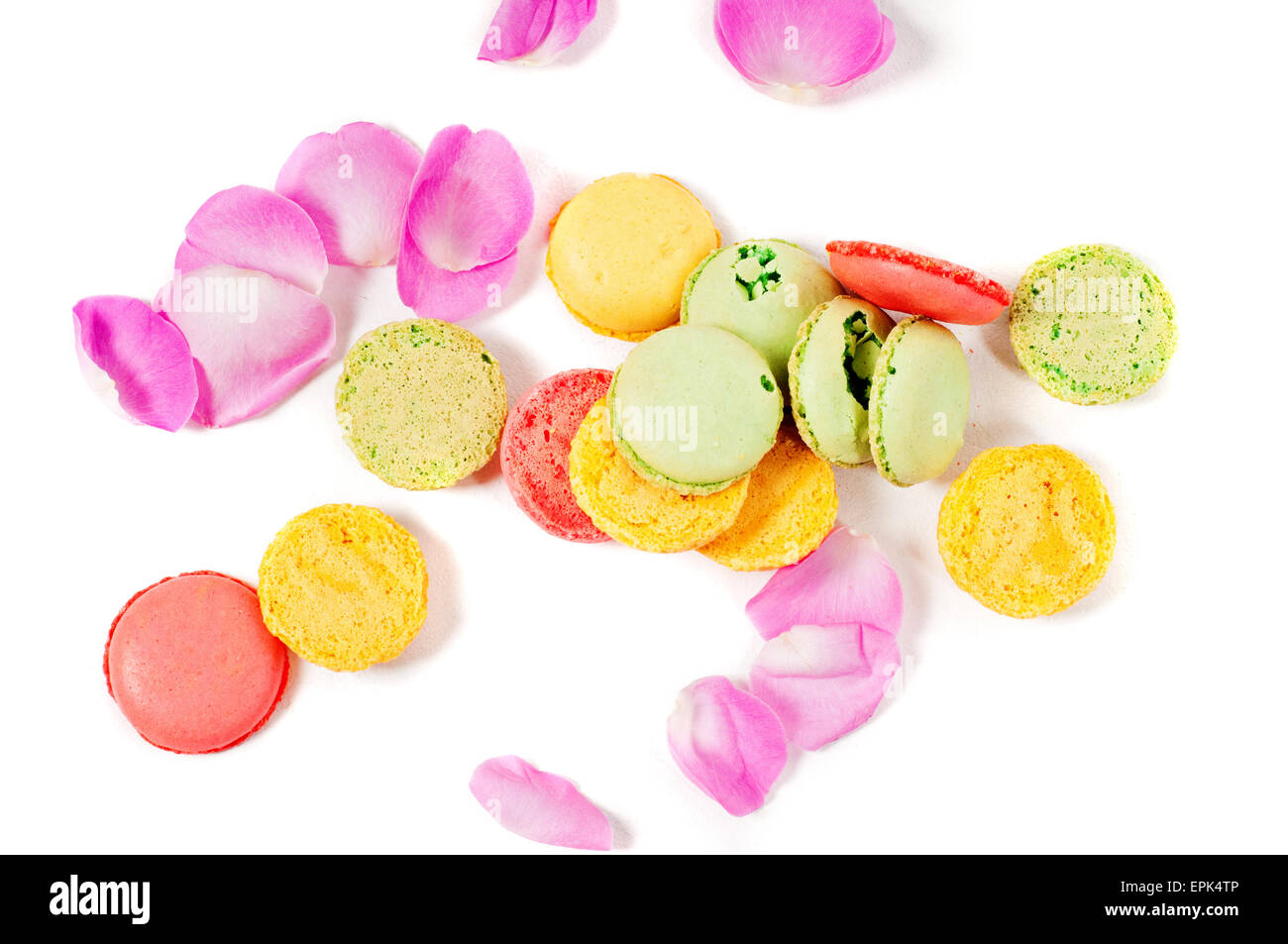 Rose petals and macaron cookies Stock Photo Alamy