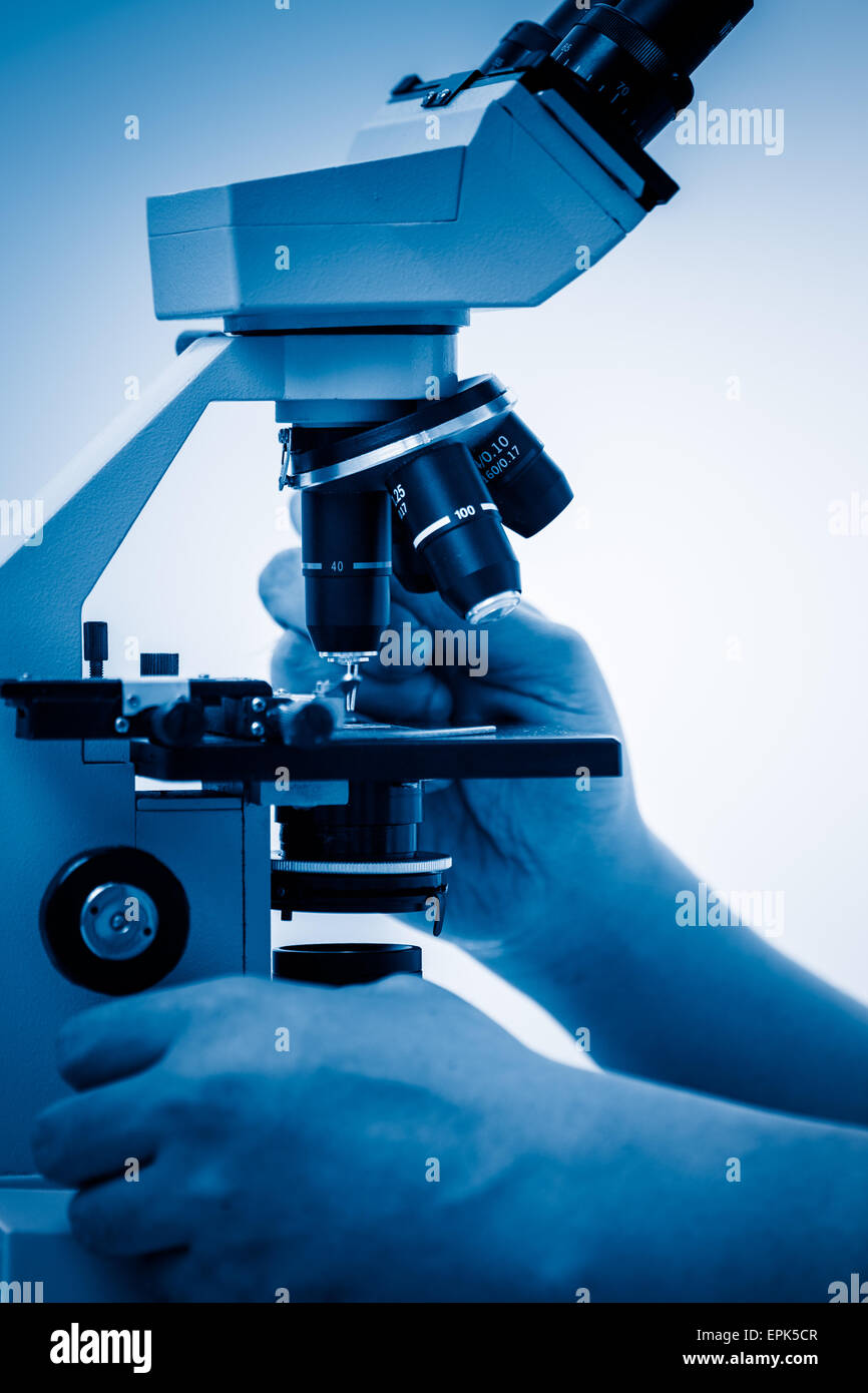 Working with Microscope Stock Photo Alamy