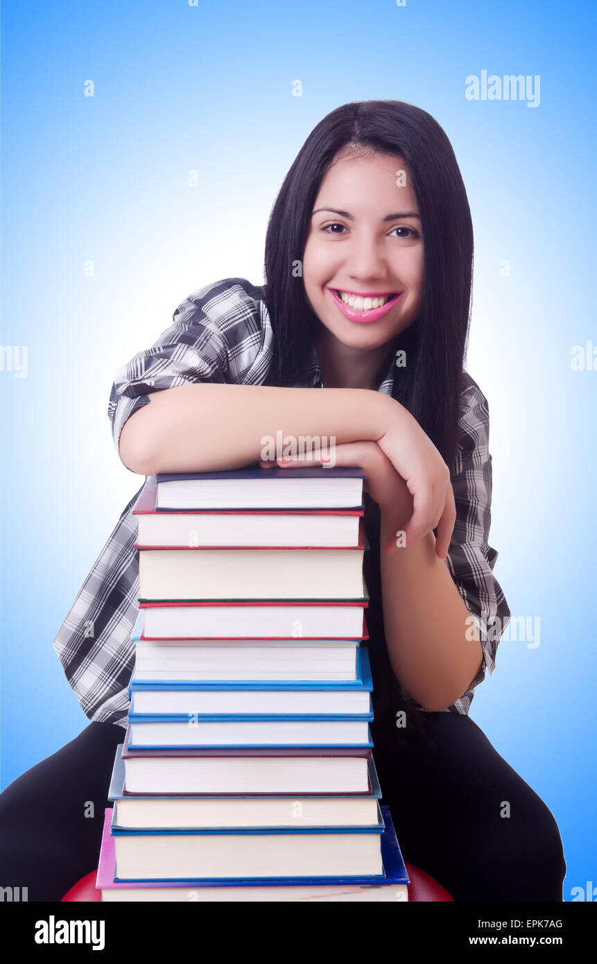 Girl student with books on white Stock Photo - Alamy