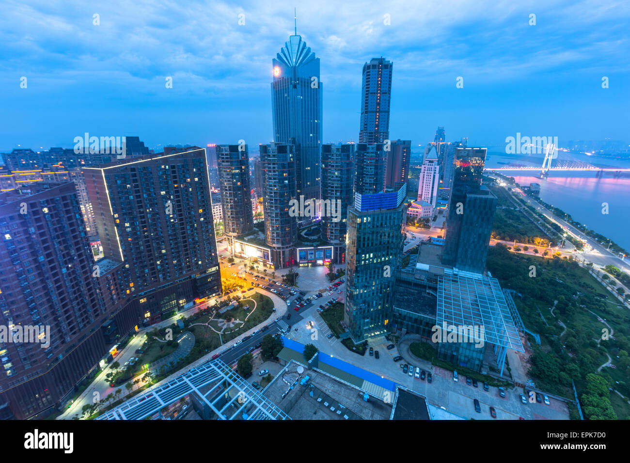 Aerial view of city at night Stock Photo - Alamy