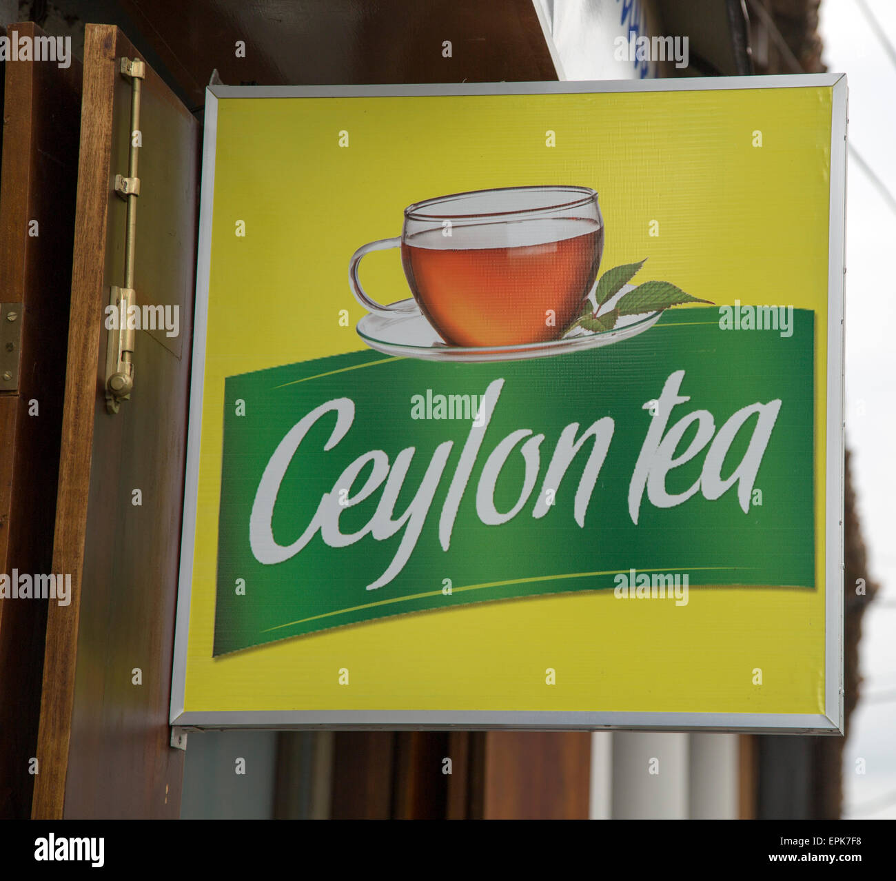 Ceylon tea advertising sign in historic town of Galle, Sri Lanka, Asia Stock Photo