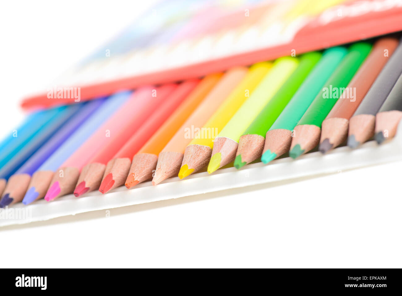 Colored pencils in box Stock Photo Alamy