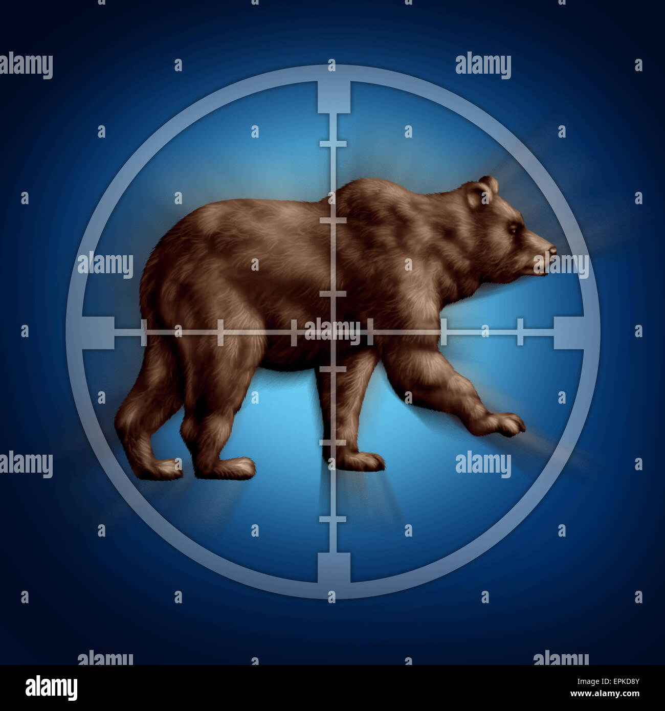 Bear market target business concept as an icon of targeting investor doubt and lack of confidence in stock trading predicting future price decreases as a financial loss of wealth and conservative investing. Stock Photo
