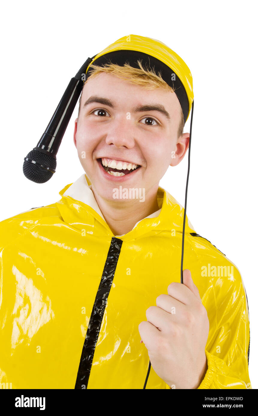 Man in yellow suit isolated on white Stock Photo Alamy