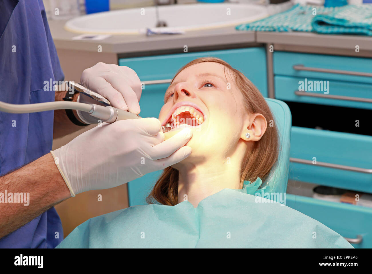 Girl at dentist office Stock Photo