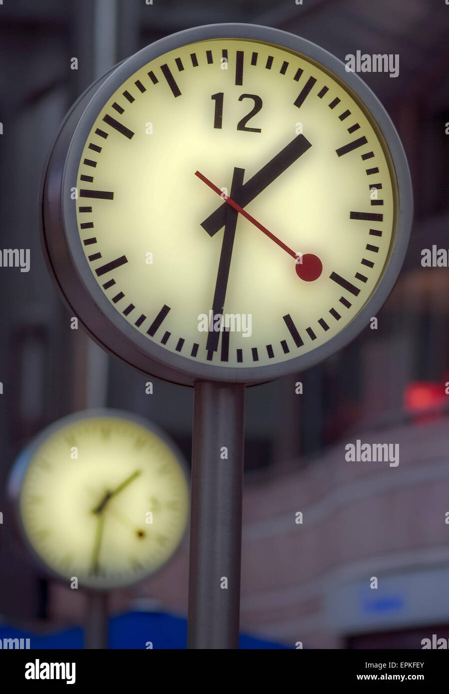 Clocks in Canary wharf, London, GB, Europe Stock Photo