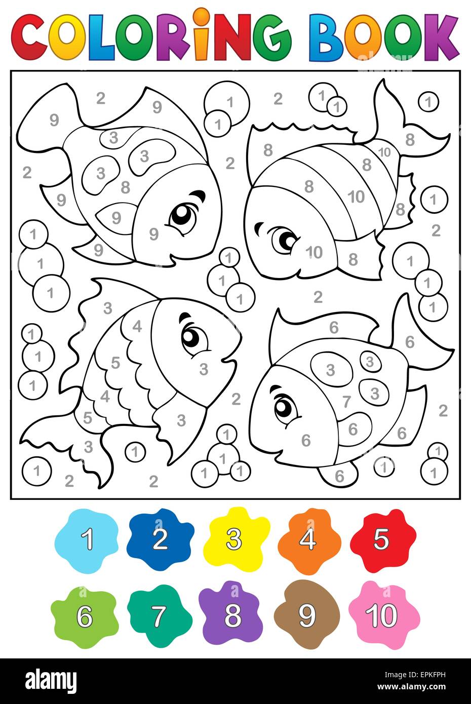Coloring book with fish theme 3 - picture illustration Stock Photo - Alamy