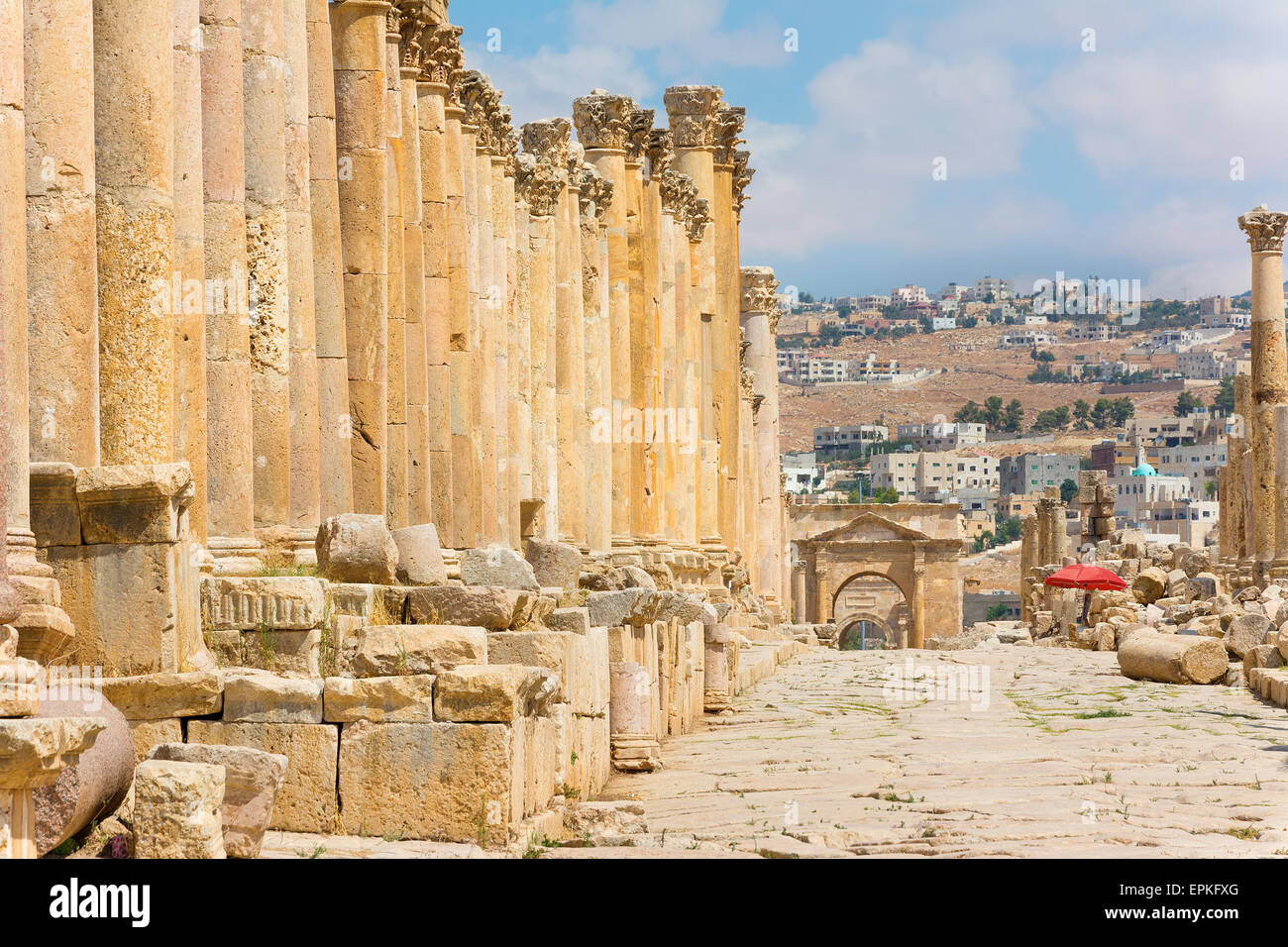 The Cardo Maximus street in Jerash ruins Jordan Stock Photo