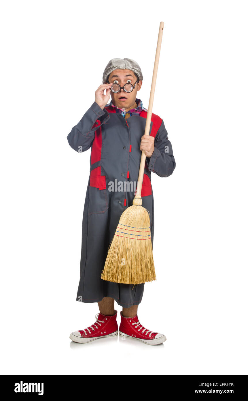Funny janitor isolated on white Stock Photo - Alamy