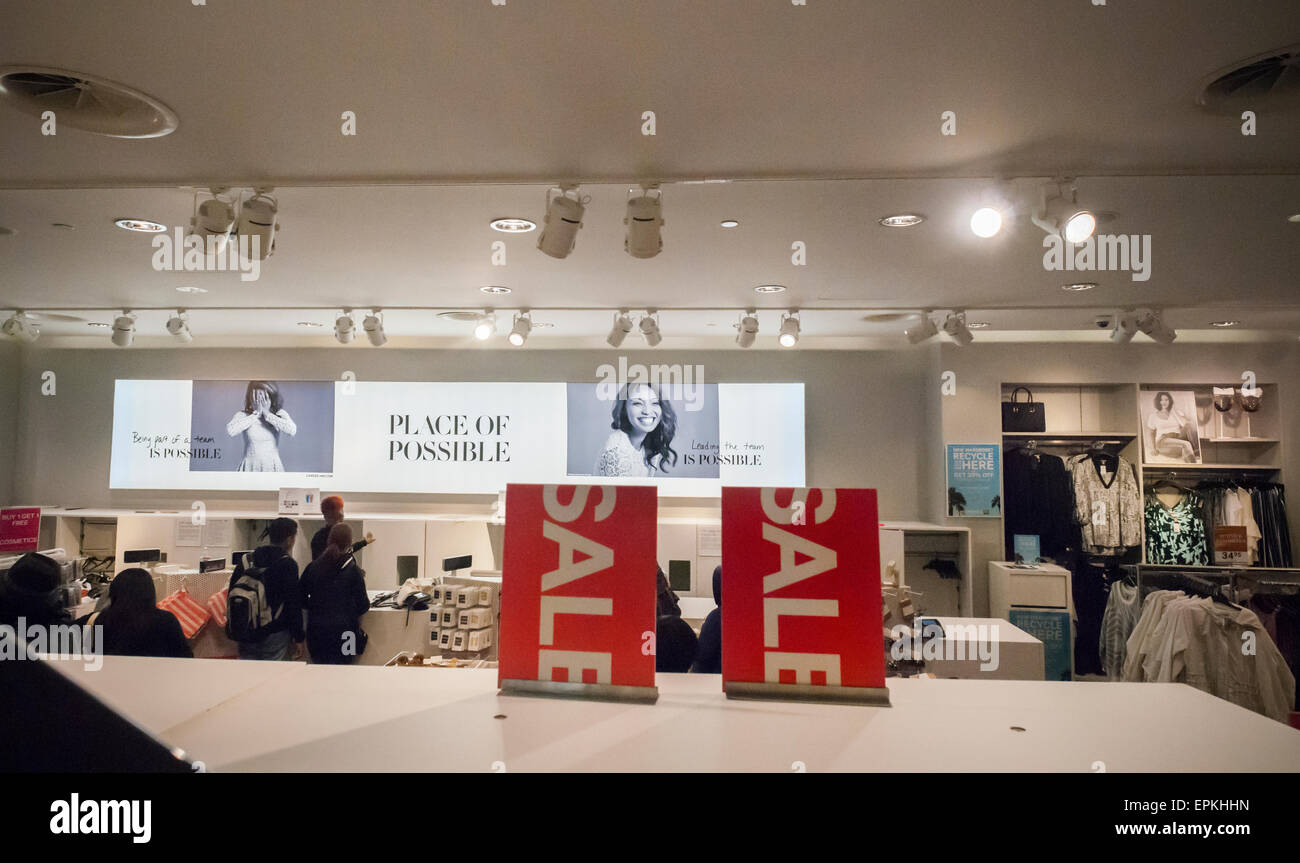 Signage for the H&M "Is Possible" hiring campaign is seen in an H&M in  Herald Square in New York on Thursday, May 15, 2015. H&M is planning on  hiring thousands of workers