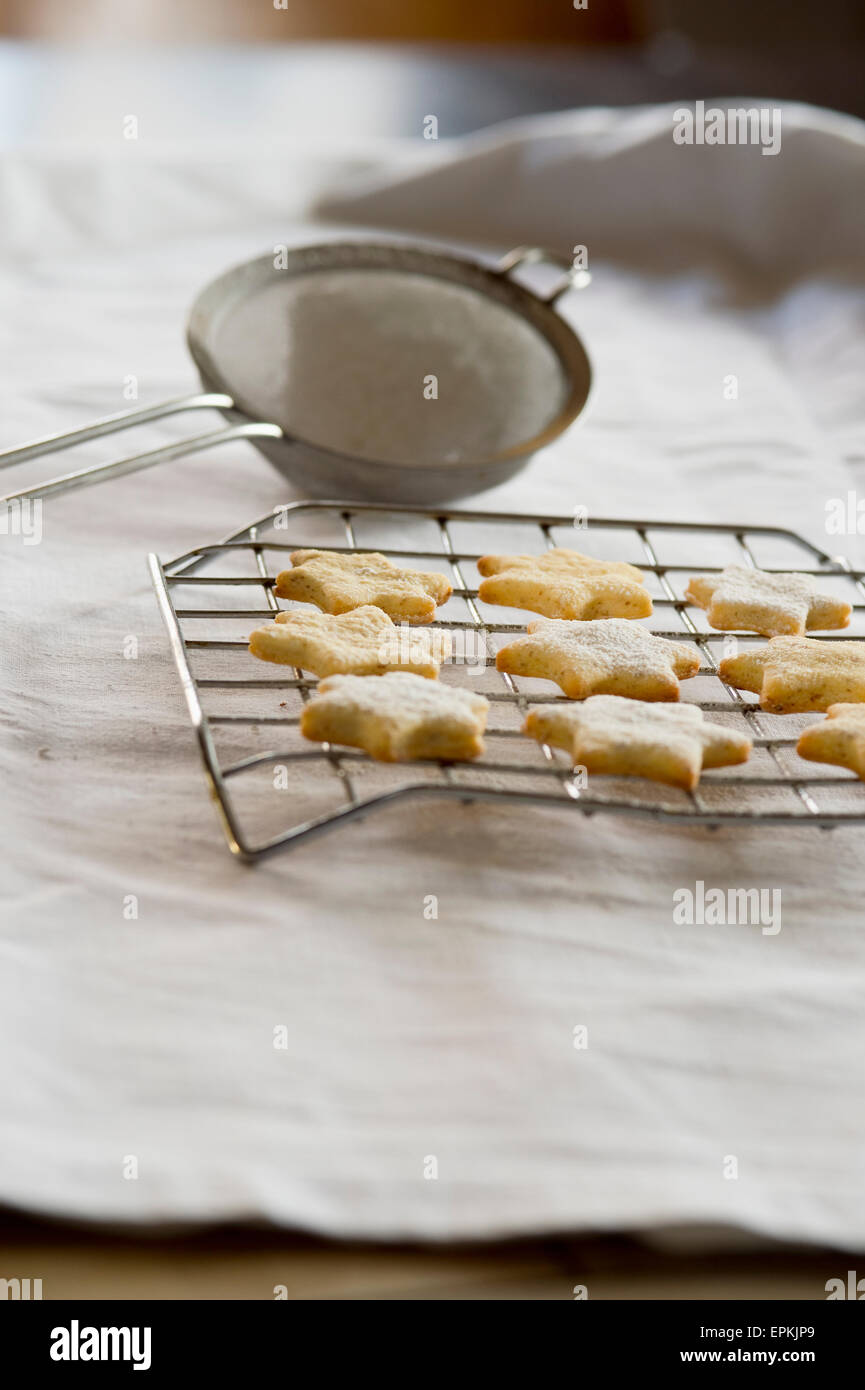 Star shaped shortbread on cooling grid Stock Photo - Alamy