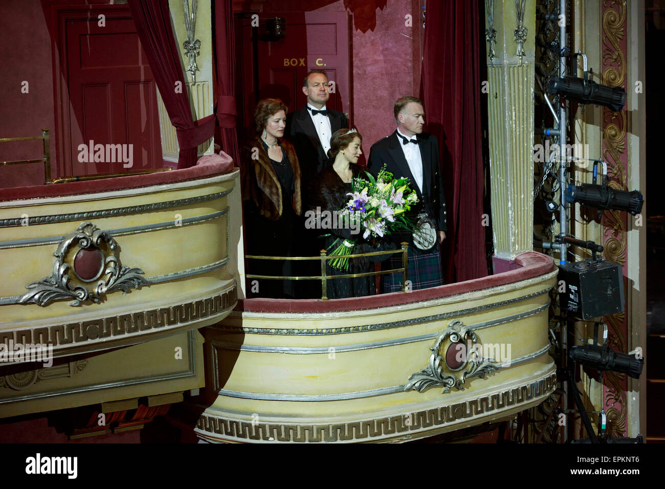 Edinburgh. UK. 19th May, 2015. Historic Royal visit Recreated at the old Empire Theater. The King’s Theater Edinburgh is delighted to welcome the revival of the original play that inspired the film that won four Oscars. Written by David Seidler, The King’s Speech stars Raymond Coulthard as King George VI and Jason Donovan as his Australian speech therapist Lionel Logue. It is directed by Birmingham Rep’s Artistic Director Roxana Silbert. Credit:  Pako Mera/Alamy Live News Stock Photo