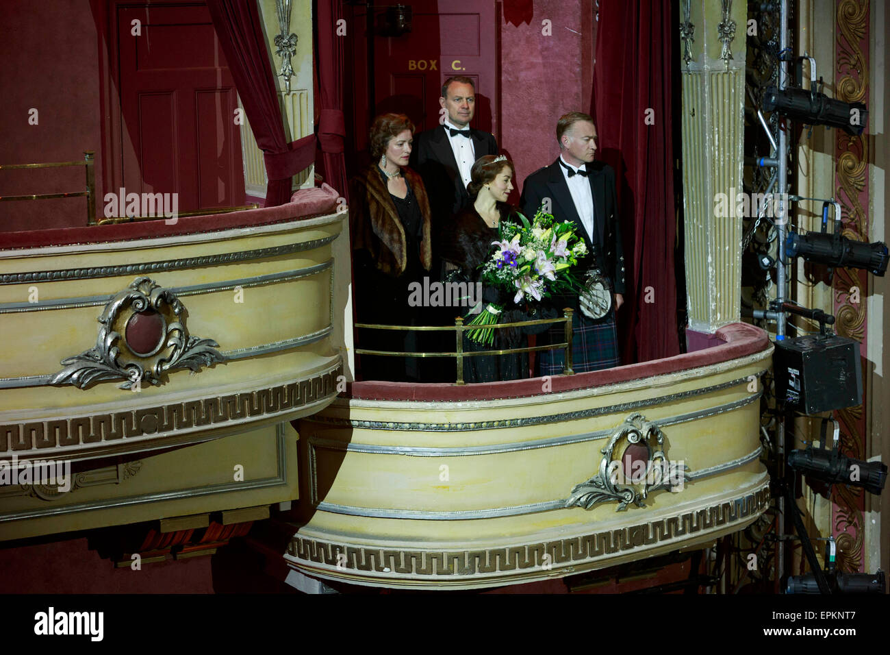 Edinburgh. UK. 19th May, 2015. Historic Royal visit Recreated at the old Empire Theater. The King’s Theater Edinburgh is delighted to welcome the revival of the original play that inspired the film that won four Oscars. Written by David Seidler, The King’s Speech stars Raymond Coulthard as King George VI and Jason Donovan as his Australian speech therapist Lionel Logue. It is directed by Birmingham Rep’s Artistic Director Roxana Silbert. Credit:  Pako Mera/Alamy Live News Stock Photo