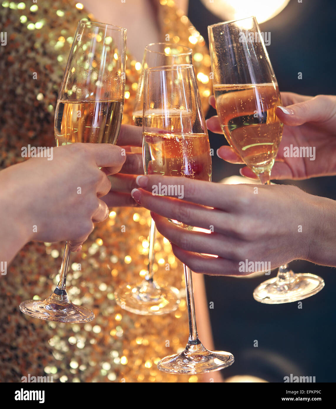 Celebration. People holding glasses of champagne making a toast Stock ...