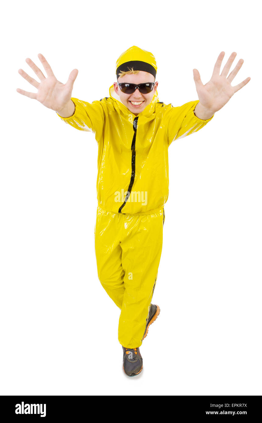 Man in yellow suit isolated on white Stock Photo Alamy