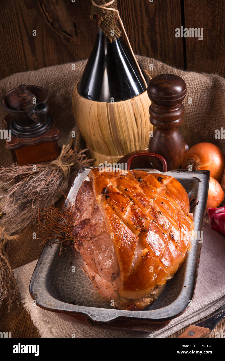 pork roast with crackling Stock Photo Alamy
