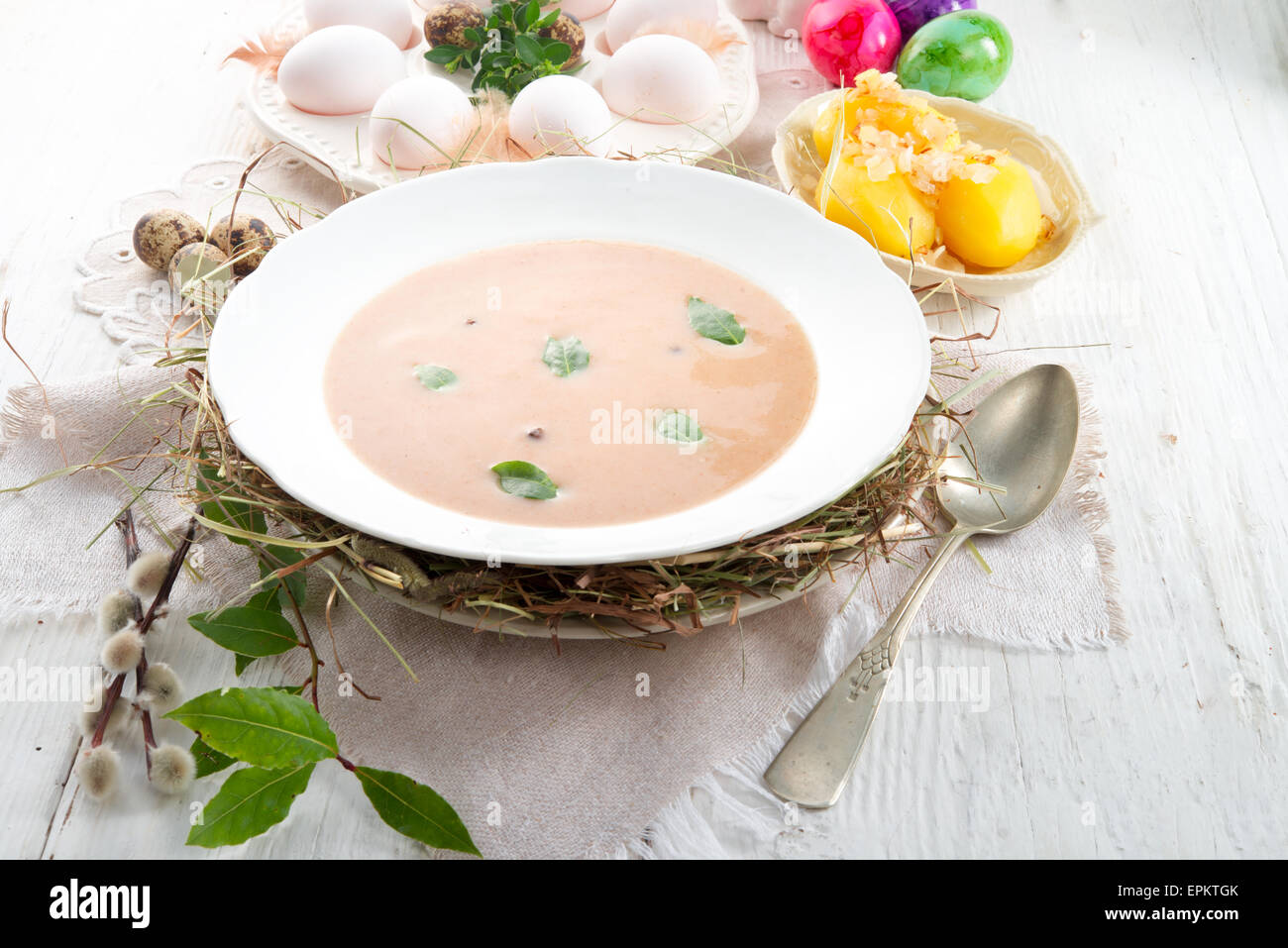 Sour rye soup Stock Photo