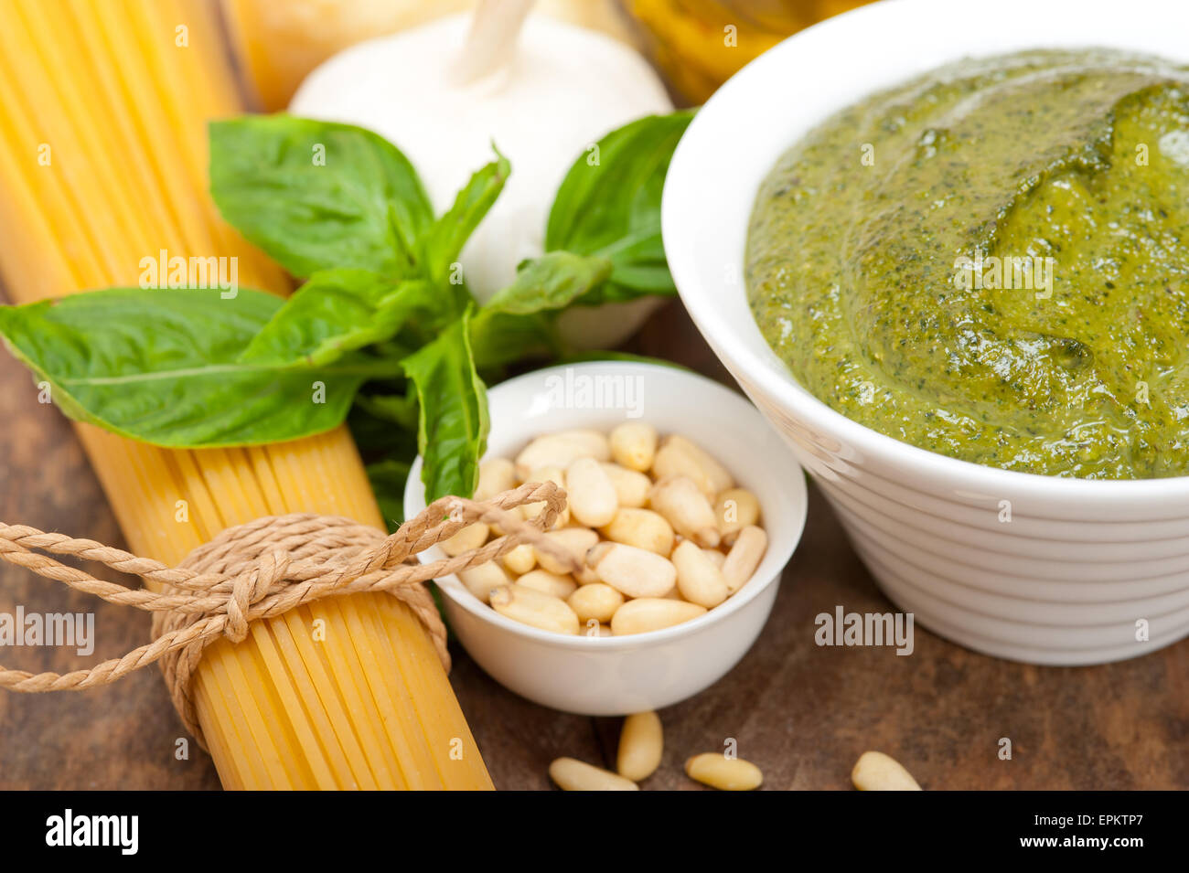 Italian traditional basil pesto pasta ingredients Stock Photo Alamy
