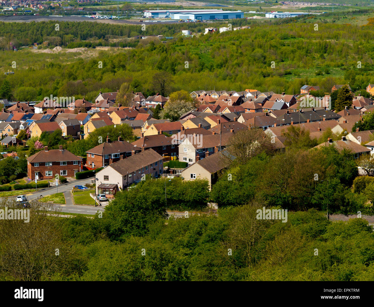 View looking down on houses in  Bolsover a former mining town in North East Derbyshire England UK Stock Photo
