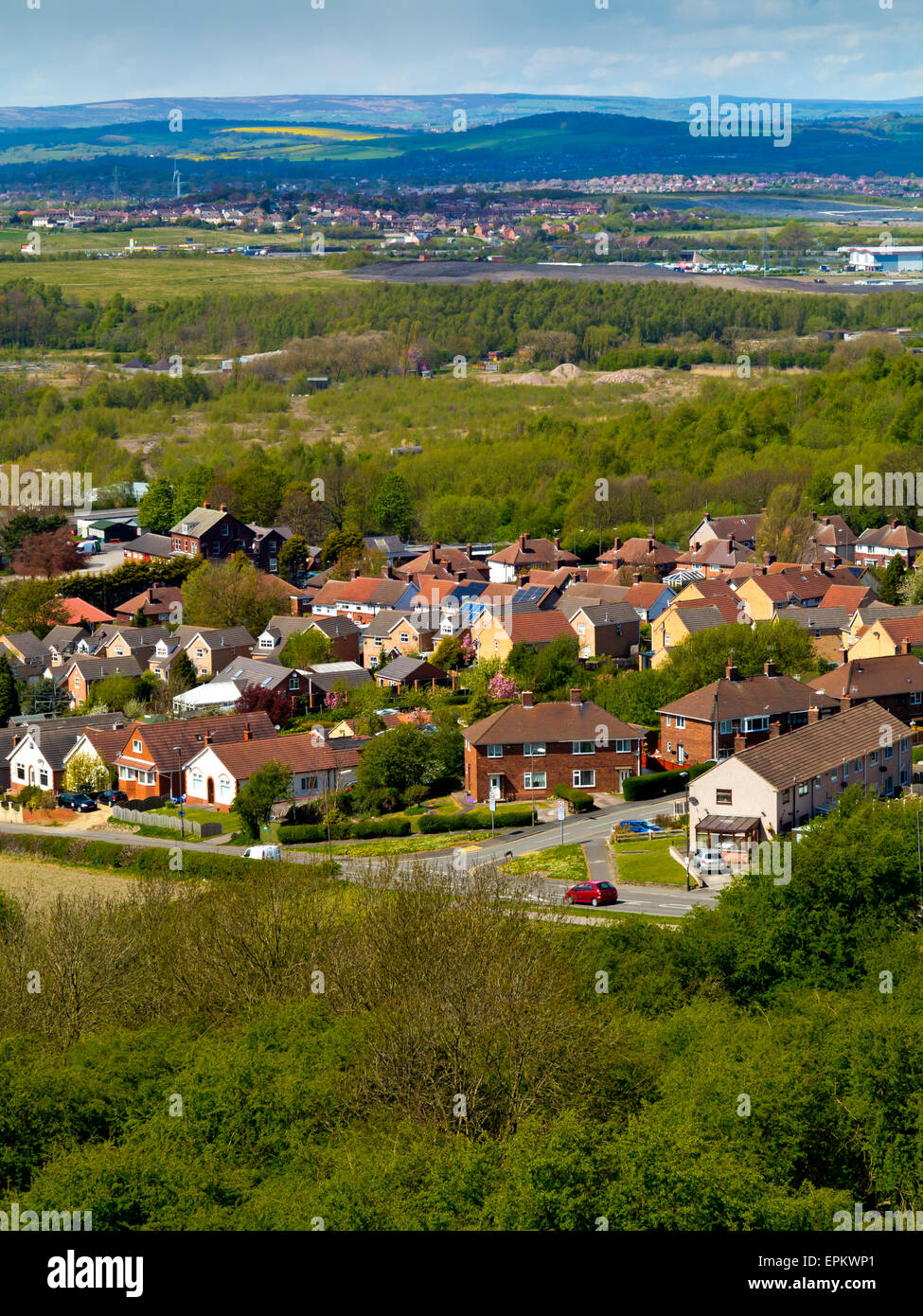 View looking down on houses in  Bolsover a former mining town in North East Derbyshire England UK Stock Photo