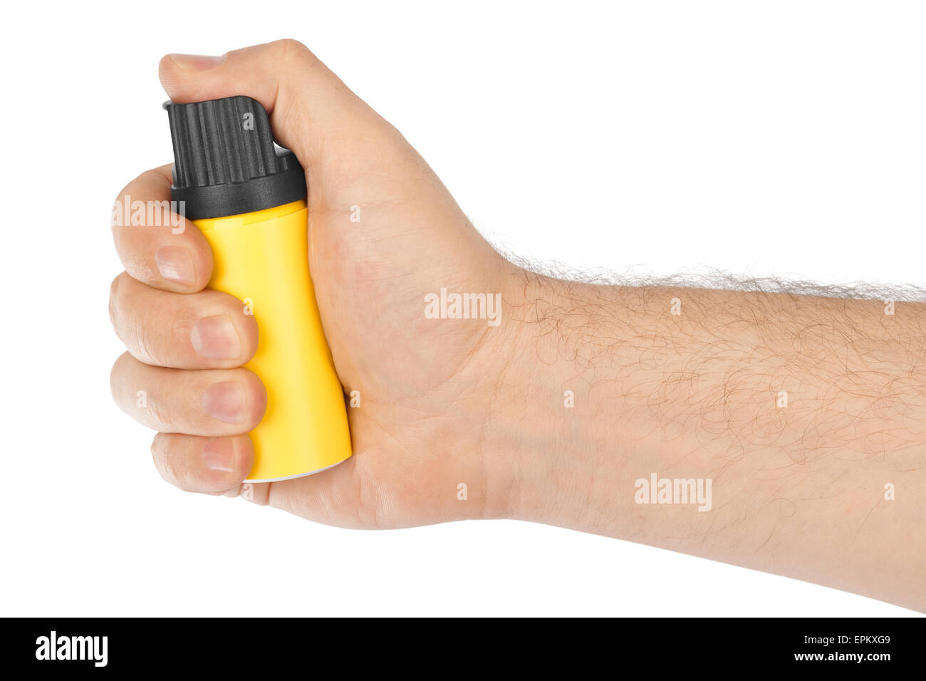 Hand with bottle of pepper spray Stock Photo