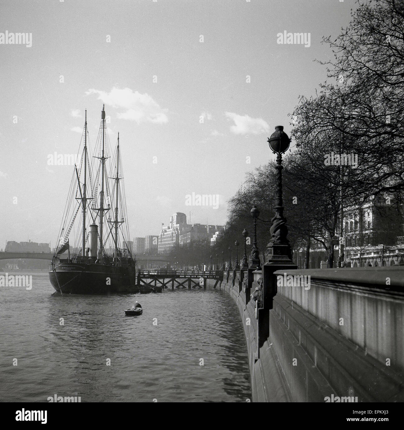 1950s, historical, view of the sailing ship, moored on the River Stock