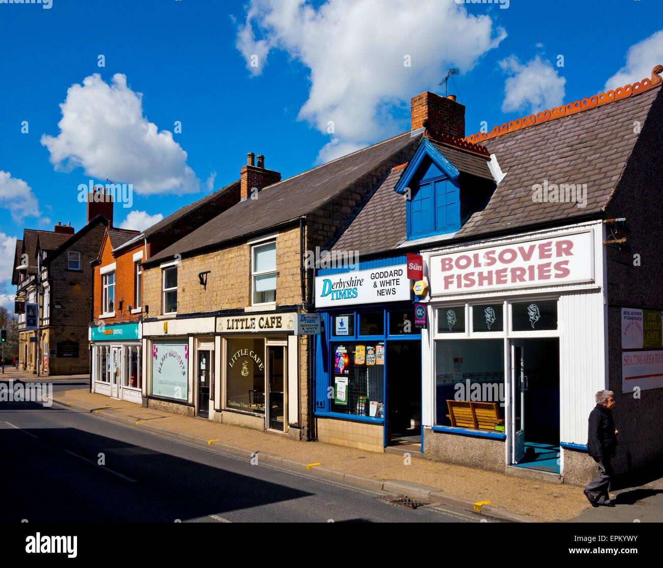 Row of shops in Bolsover Town centre a former mining community in North East Derbyshire England UK Stock Photo