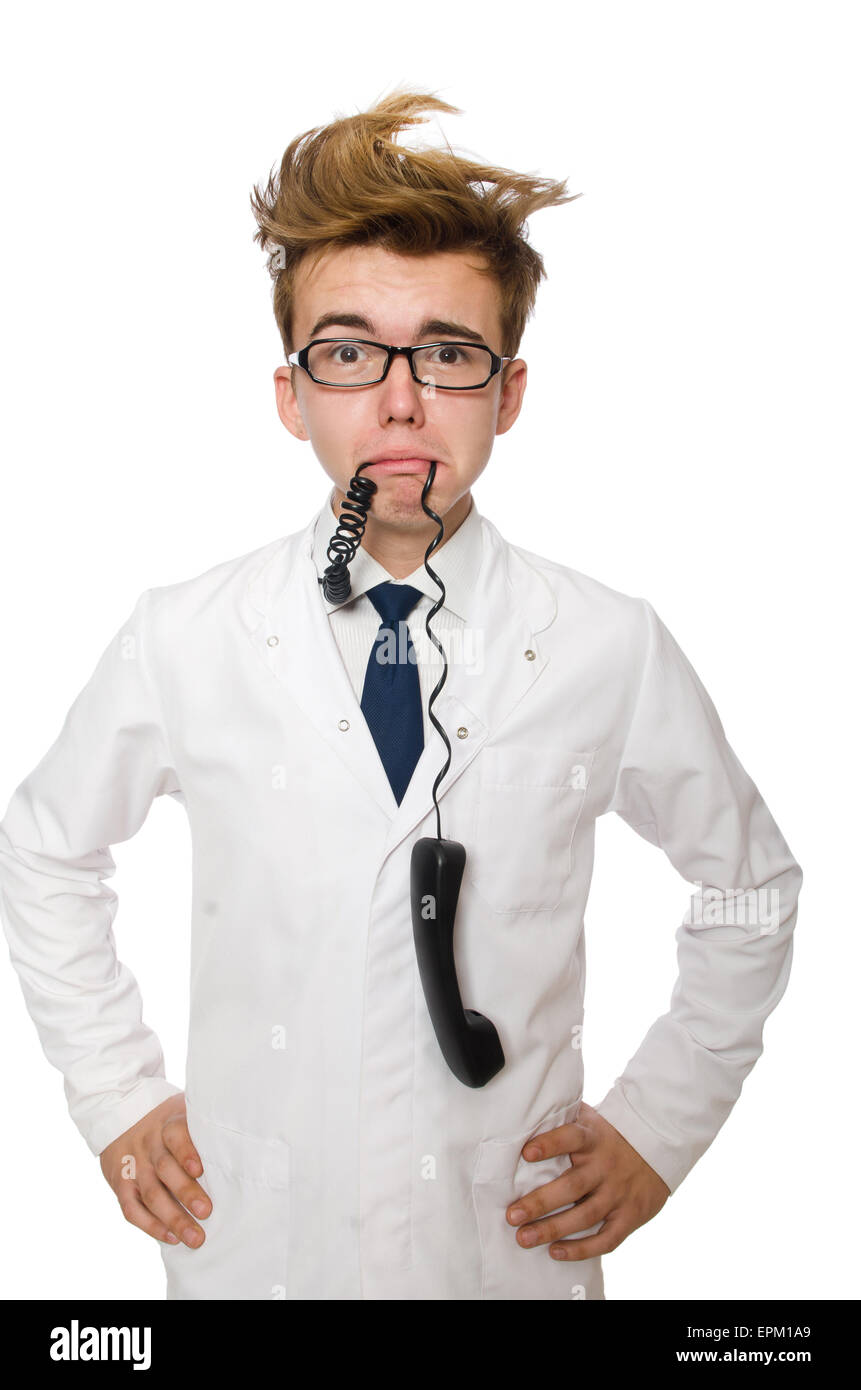 Funny doctor isolated on white Stock Photo - Alamy