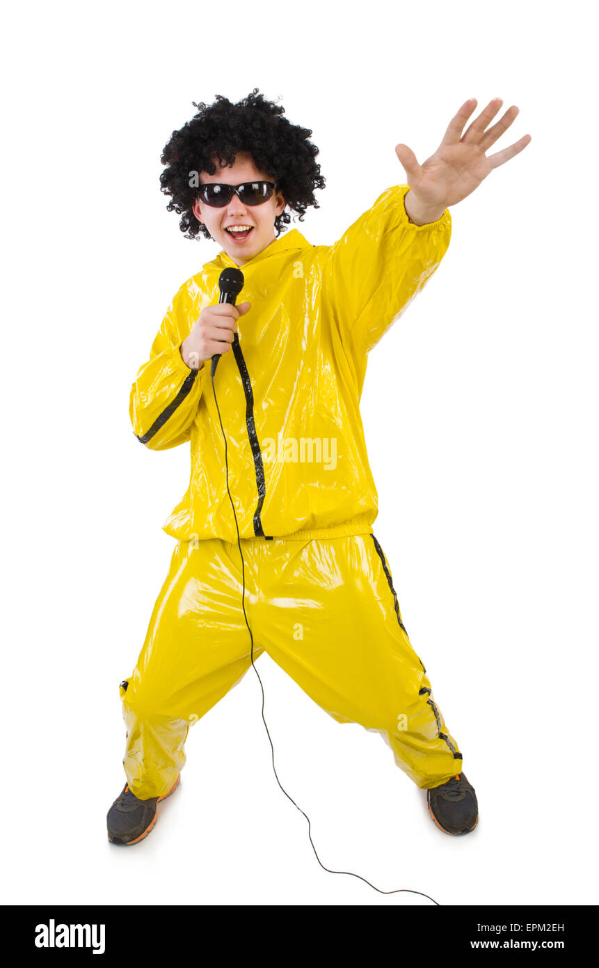 Man in yellow suit isolated on white Stock Photo Alamy