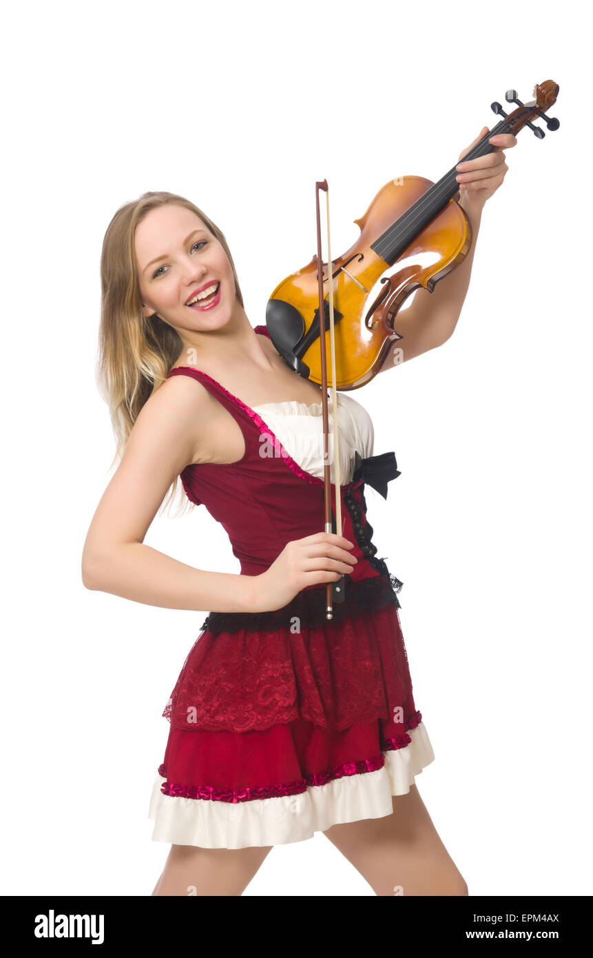 Young violin player isolated on white Stock Photo Alamy