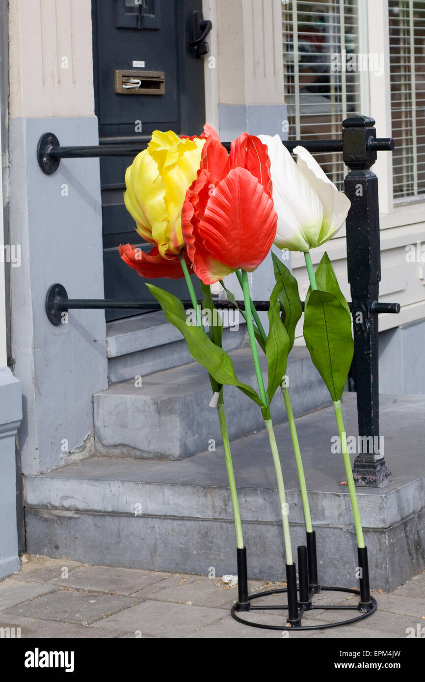 Large Plastic Tulips on the streets of Amsterdam Holland Stock Photo
